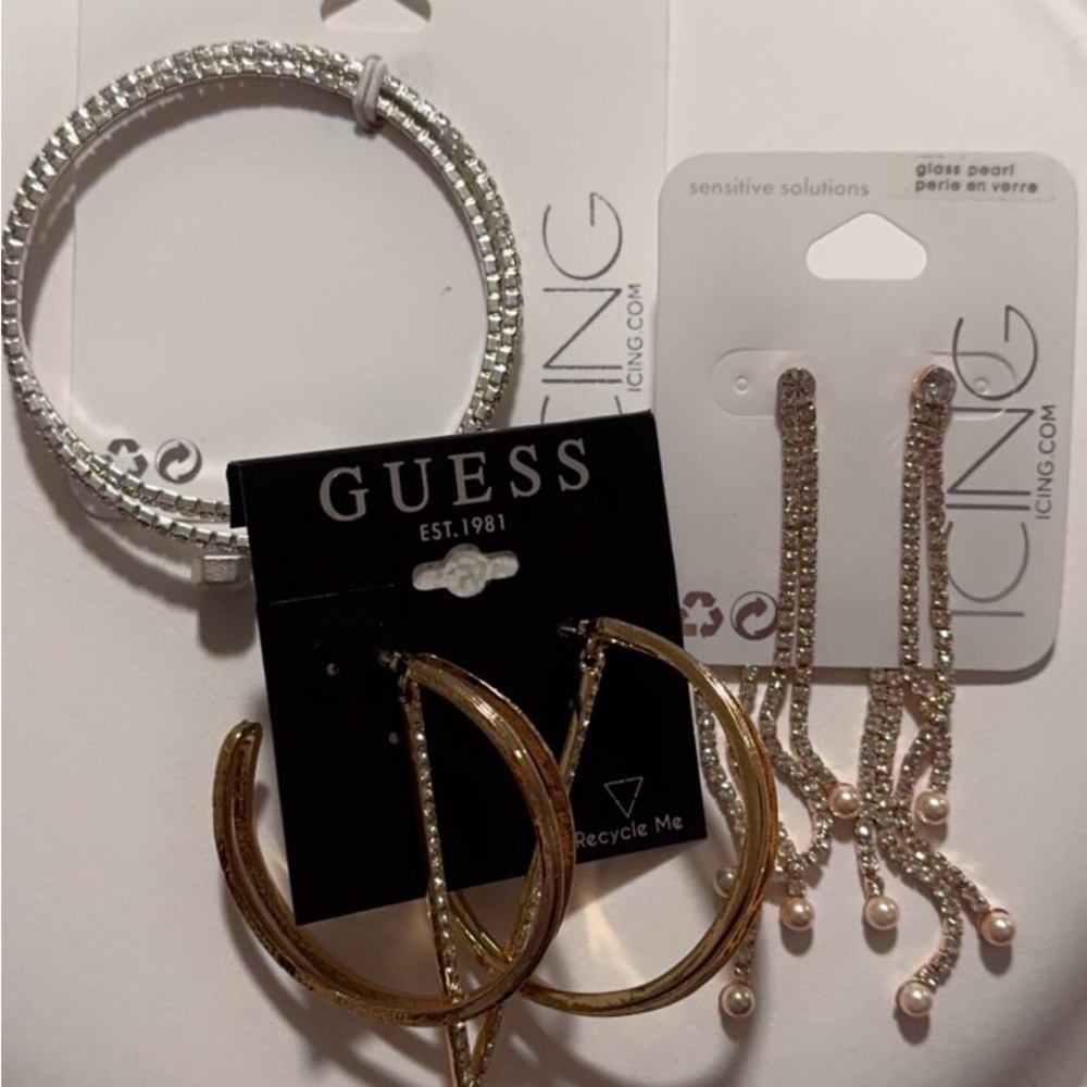 Guess Gold Hoop Earrings and Icing Jewelry Set